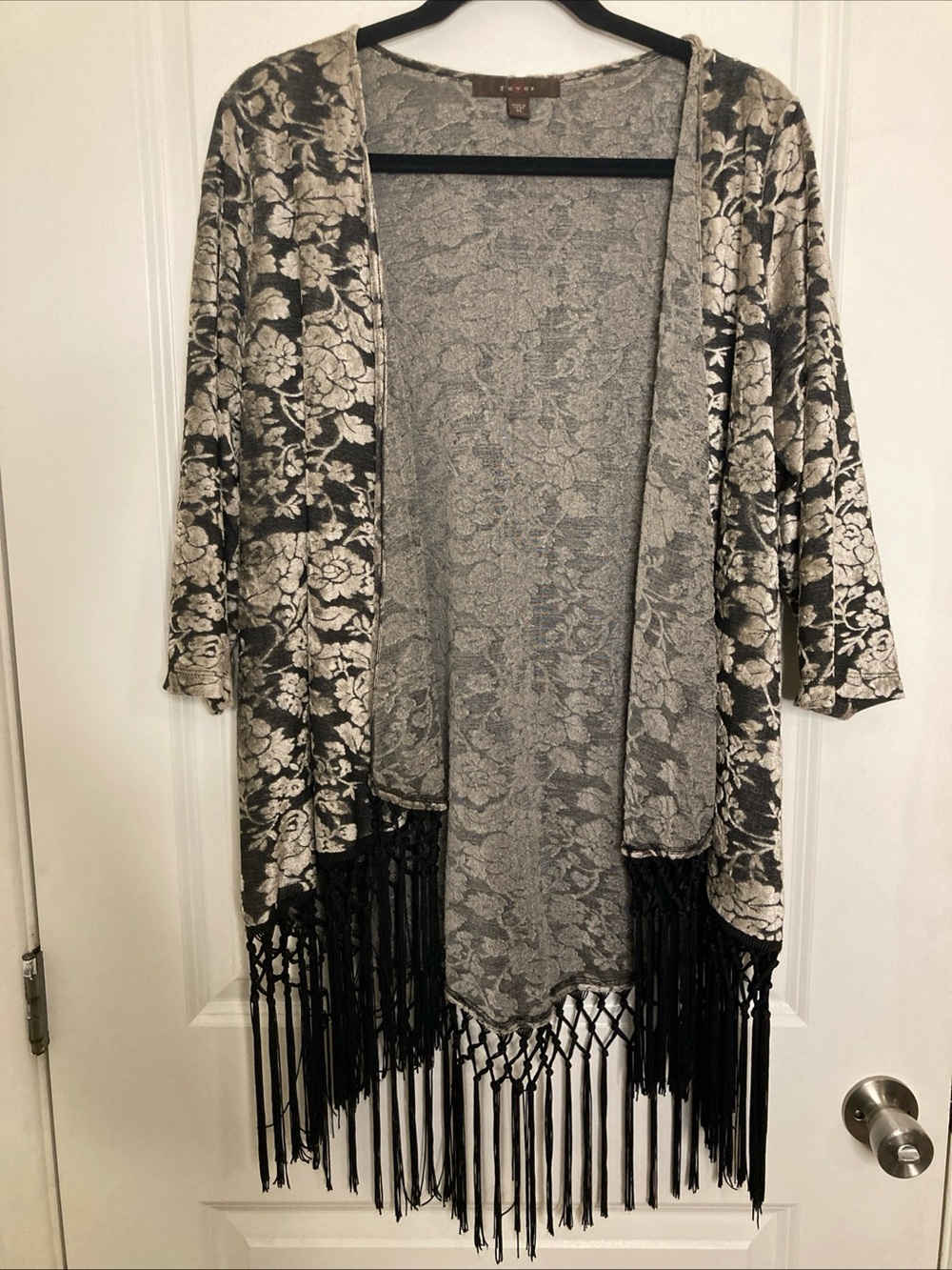 Fever Womens Floral Velvet Burnout Fringe Cardigan Black XL Whimsigoth Witchy
